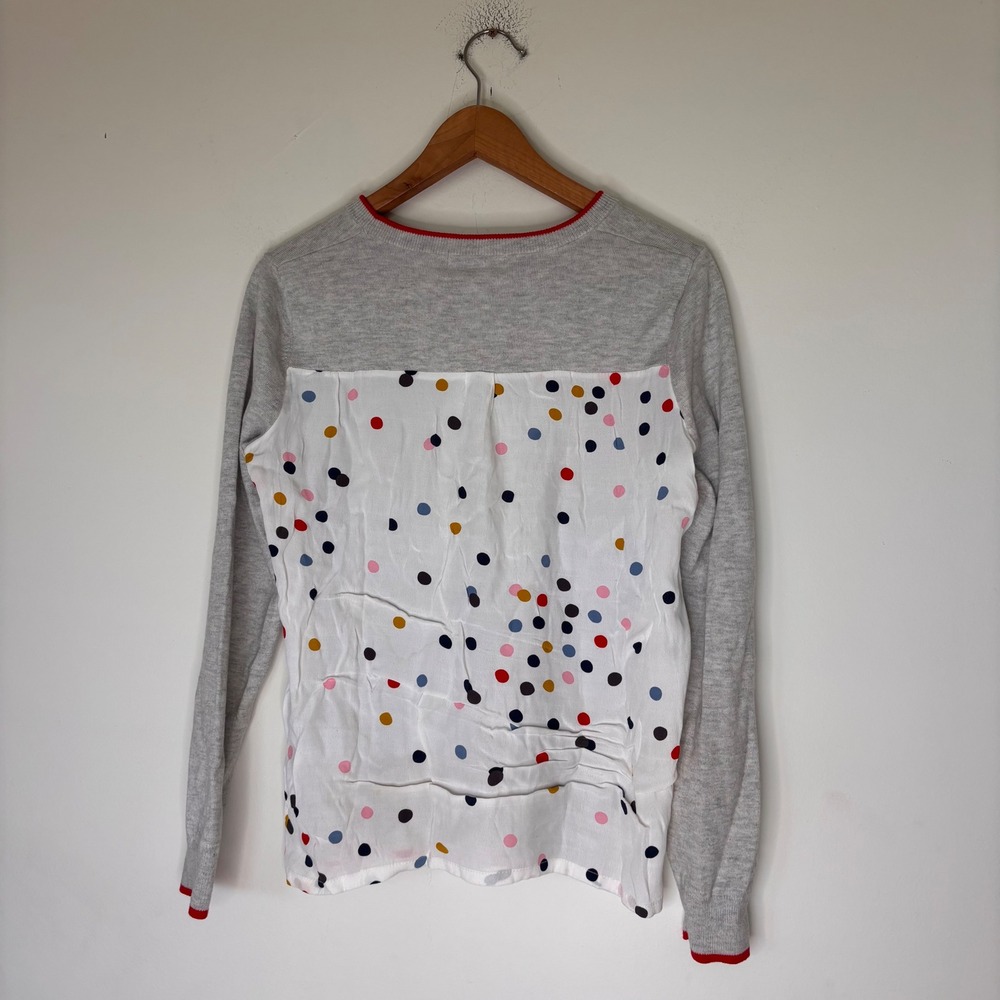 Boden Grey Polka Dot Back Crewneck Sweater wool cotton Medium